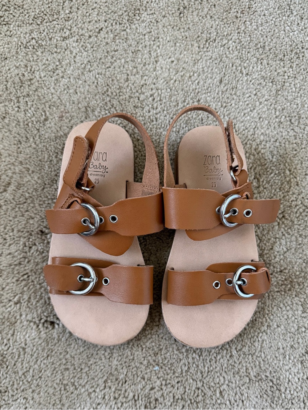 Zara Kids Brown Leather Double-Buckle Sandals